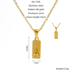 Detailed size chart for 18k gold plated letter A square pendant stainless steel necklace
