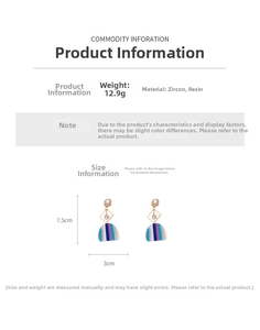 Detailed size chart for resin tassel earrings showing height 7.5cm and width 3.0cm