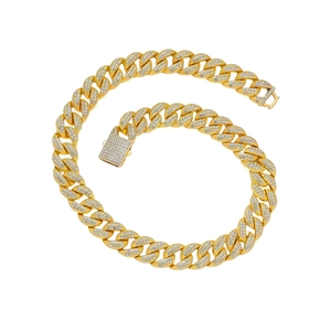 Collier Bracelet à Mailles Cubaines Iced Out Hip Hop pour Hommes en Alliage Plaqué Or Argent Strass Bijoux de Mode Streetwear Chaîne Punk Cadeau