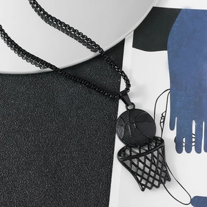 Hip hop style black basketball hoop pendant necklace with creative sports jewelry design