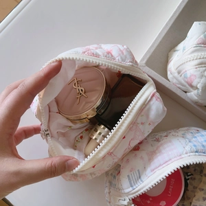 Trousses de maquillage matelassées en coton à fleurs avec grande ouverture zippée