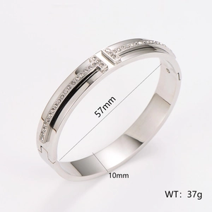 Silver stainless steel H buckle bangle with sparkling crystals in 45-degree view