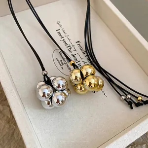 Collana Con Pendente A Grappolo Di Sfere Minimalista ABS Placcato Metallo Geometrico Corda Lunga Catena Maglione Per Donna