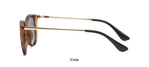 Side view of oval kids sunglasses with tortoise frame and slim gold metal temples