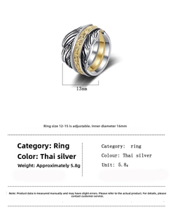 Detail view of two-tone feather ring with 13mm width and 16mm inner diameter size