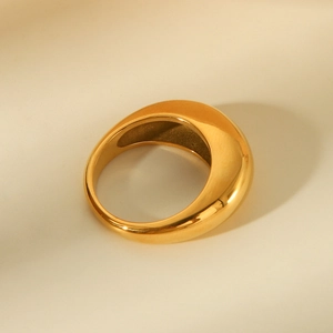 Minimalist 18K gold plated stainless steel dome ring with a polished mirror finish