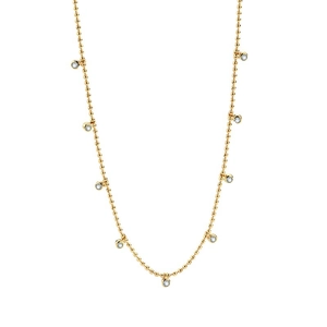 Minimalist gold plated bead necklace with round bezel-set cubic zirconia drop pendants