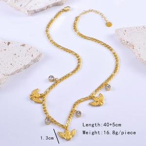 Golden angel pendant necklace with clear zircon stones on a stylish Figaro chain