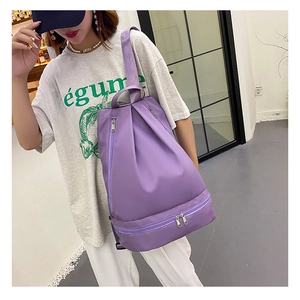Back view of a purple Oxford swim bag with dry-wet separation and a bottom shoe compartment