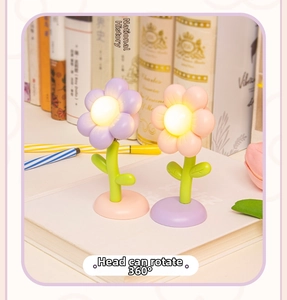 Detail of flower night light with a 360-degree rotating head and flexible stem