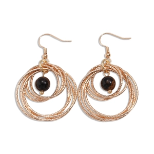 Bohemian gold multi-layered circular drop earrings with tiger eye stone and ear hooks