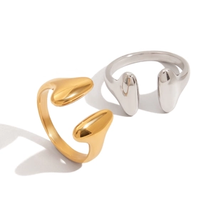 Lava style open rings in gold and silver finish with polished stainless steel texture