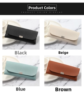 Detailed close-up of premium leather sunglasses cases in black, beige, blue and brown