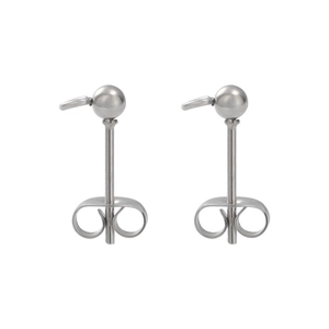 Polished silver stainless steel stud earrings with ball top and butterfly back closure