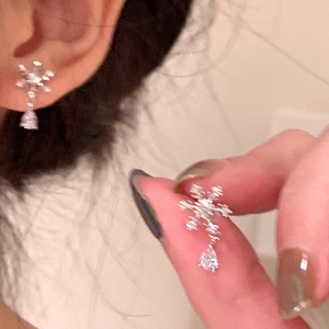 Schneeflocke Zirkon Wassertropfen Ohrhänger Mit 925 Sterling Silber Ohrstecker Koreanischer Stil Weihnachten Schmuck Damen