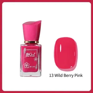 Detail view of wild berry pink nail polish bottle with matching color swatch panel