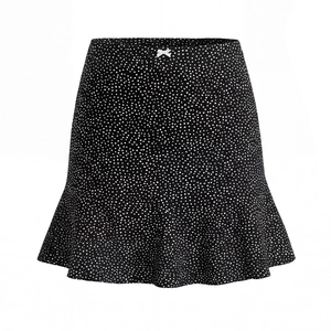 Polka Dot Minirock Viskose Meerjungfrau Rüschensaum Schleife Hohe Taille Sommer Casual Damen Mode