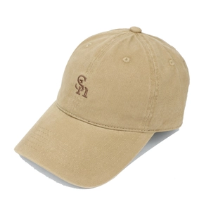 Khaki cotton baseball cap with dark brown SH letter embroidery and 6-panel structure