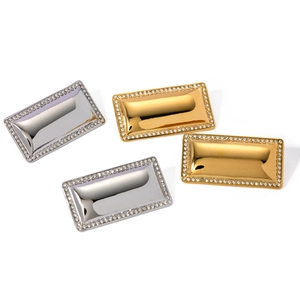 Polished rectangular earrings in gold and silver finish with sparkling rhinestone inlay