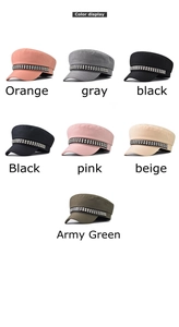 Detailed grid view of six color options for the rivet decorated baker boy cap for women