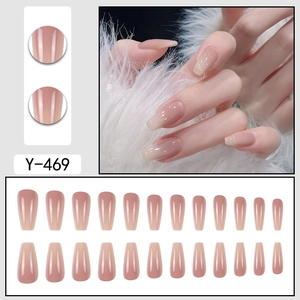 Nude pink gradient coffin press-on nails 24pcs kit with glossy finish style Y-469