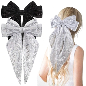 Large Sequin Bow Hair Clip Oversized Shiny Streamer Headwear Elegant Fashion Hair Styling Accessories For Women