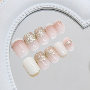 Champagne glitter and milky white French gradient press-on nails set with 10 pieces