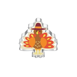 Macro view of turkey shaped stainless steel cookie cutter for Thanksgiving baking DIY