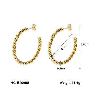 Detail view of 18K gold plated twist hoop earrings with size and weight measurements