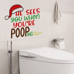 Funny Christmas Toilet Seat Sticker PVC Waterproof Removable Humorous Slogan Bathroom Wall Decal Festive Home Decor