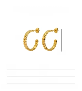 Detail of 25mm gold twisted rope hoop earrings in stainless steel with 4mm thickness