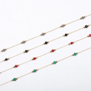 Minimalist 18K gold plated stainless steel necklaces with colorful crystal beads