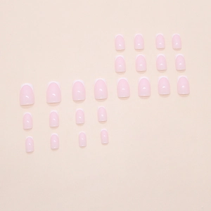 Short square pink and white French tip press on nails set with 24 pieces for women