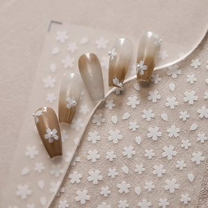Japanese style cherry blossom nail stickers with 3D floral relief and pearls
