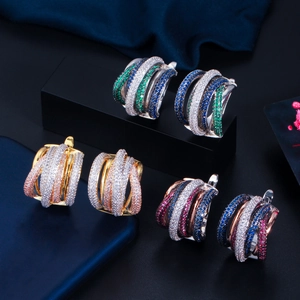 Luxury Copper Multi Layer Micro Pave Zirconia Hoop Earrings For Women Western Style Fashion Jewelry For Wedding Party