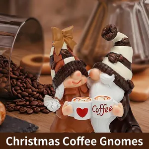 Coffee Gnome Couple Figurines Resin Desktop Decor Nordic Style Home Office Ornament Handmade Heart Mug Statues