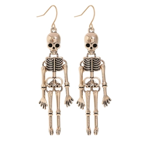 Gothic gold skeleton earrings in human bone shape for Halloween punk fashion jewelry