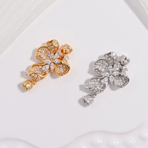 Flower Clasp Connector 925 Sterling Silver Cubic Zirconia For Artificial Pearl Necklace DIY Jewelry Making Elegant Accessory