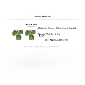 Detailed size and material specs for the green crystal butterfly floral stud earrings