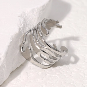 Minimalist silver irregular multilayer flowing steel ring with high polished finish