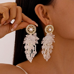Boucles D'oreilles Pendantes À Franges Avec Tige En Argent Sterling 925 Alliage Strass Résine Künstliche Perle De Verre Imitation