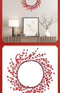 Christmas wreath detail with red berries shown in home setting and on white background