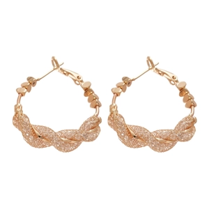 Golden twisted mesh hoop earrings with unique woven texture and smooth high-polished finish