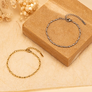 Bracelet Chaîne À Billes Ovales Minimaliste Plaqué Or 18K Acier Inoxydable Ajustable Pour Femmes Bijoux