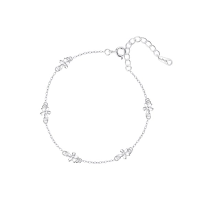 S925 sterling silver bracelet featuring five delicate small flower charms in a minimalist style