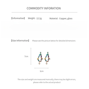 Detailed size specifications for vintage tassel earrings with copper and glass material