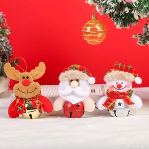 Plush Christmas ornaments set featuring Santa, Reindeer and Snowman with metal bells