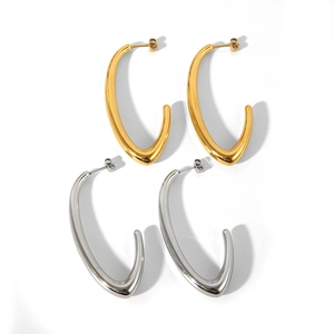 Minimalist hollow C-shaped gold and silver stainless steel earrings for women