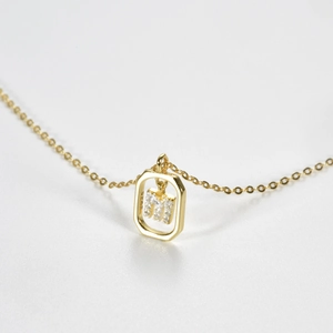 S925 sterling silver gold-plated necklace featuring a hexagon pendant with letter H