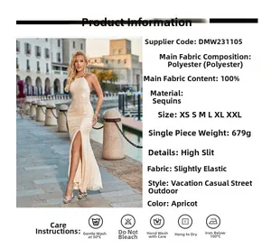 Détails de la robe licou à paillettes abricot avec fente et conseils de lavage